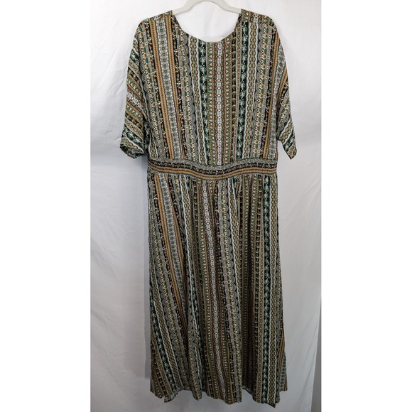 Floral Peasant Dress Maxi Cottagecore Green Striped Smocked V Neck Boho Grunge - Picture 8 of 10